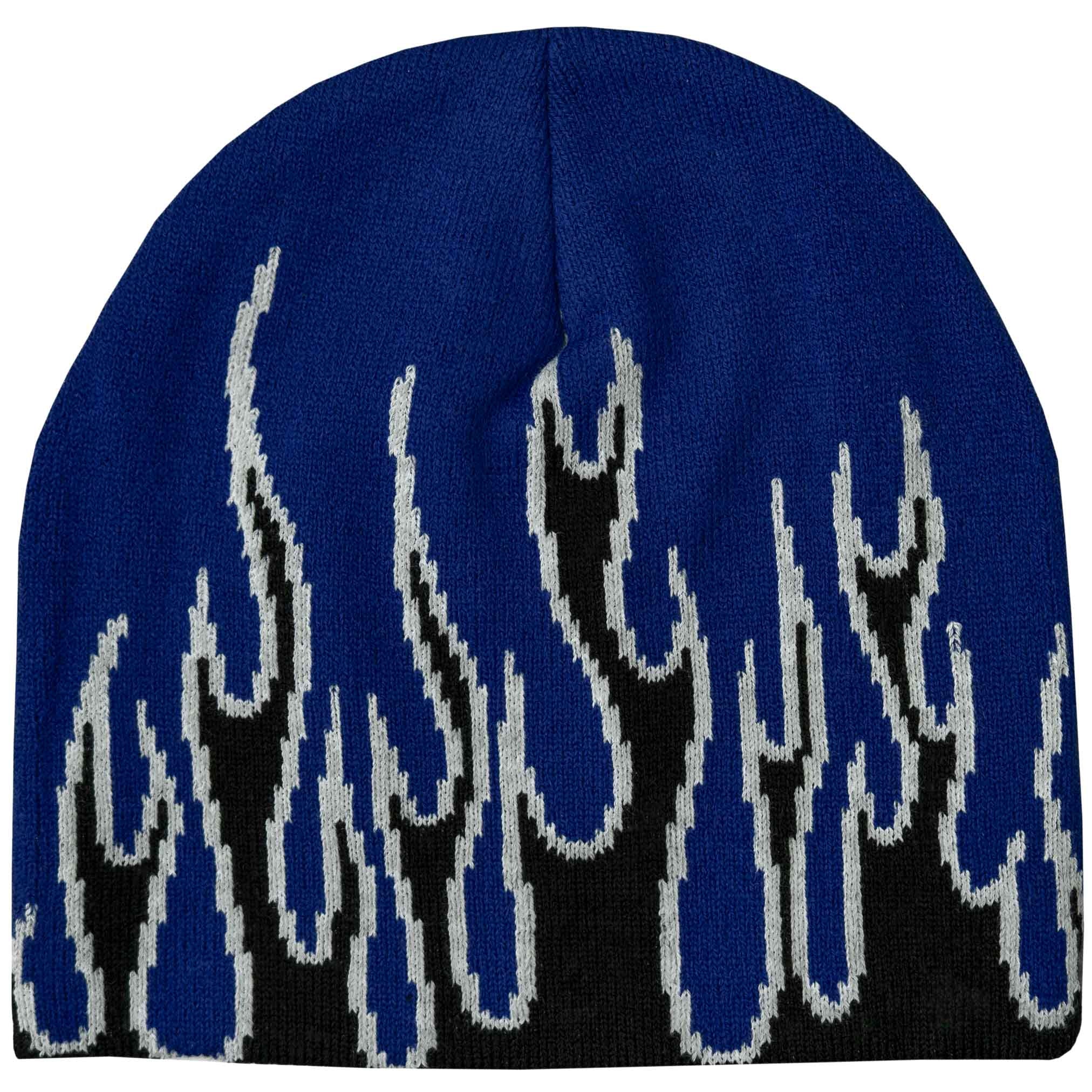 FLAME SKULL CAP BEANIE - BLUE / BLACK