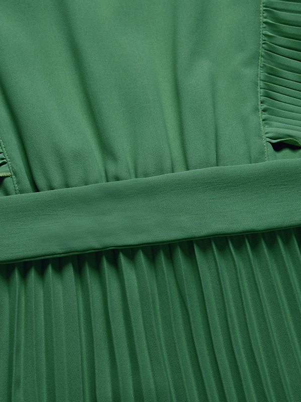 Floral Pleated Solid Color Split-Joint Tied Waist Loose Sleeveless V-Neck Maxi Dresses