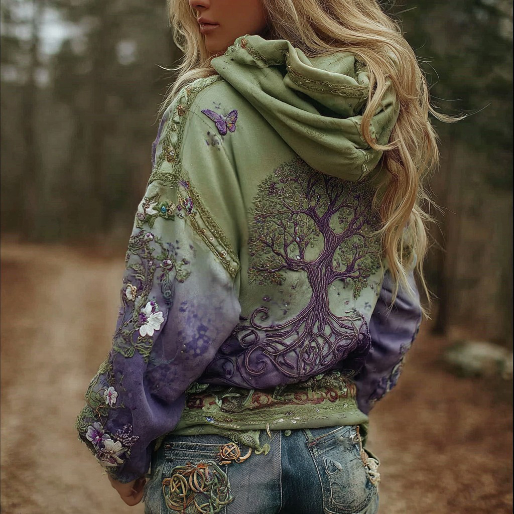 Women's Vintage Viking Tree Of Life Art Gradient Comfort Hoodie