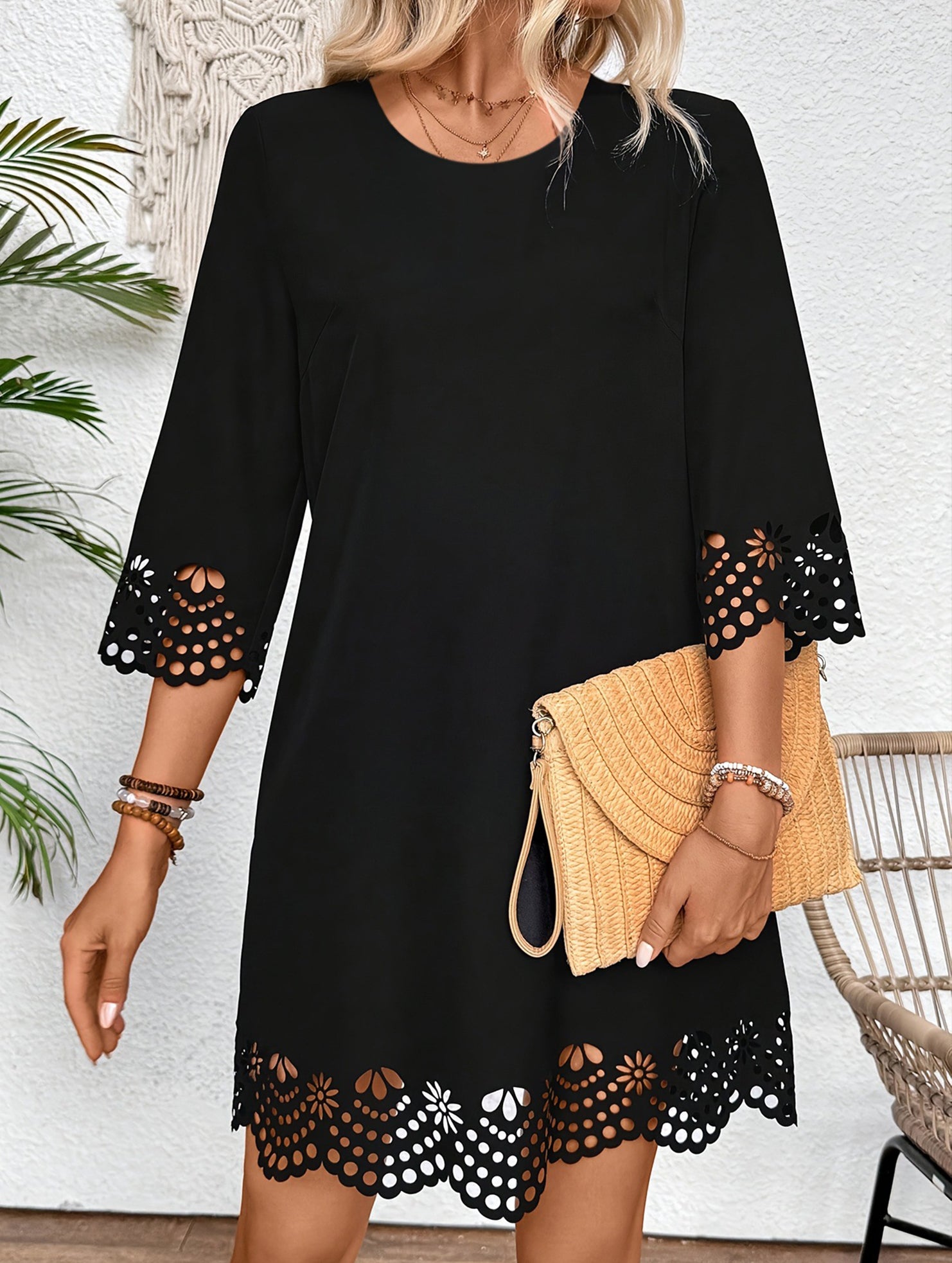 Ruffle Neck A Line Dress