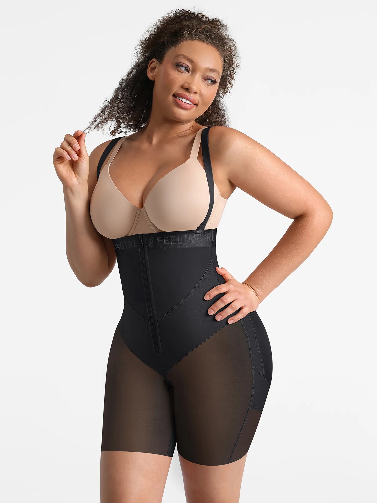 Feelingirl Wide V-neck Belt High-Waist Shaping Shorts