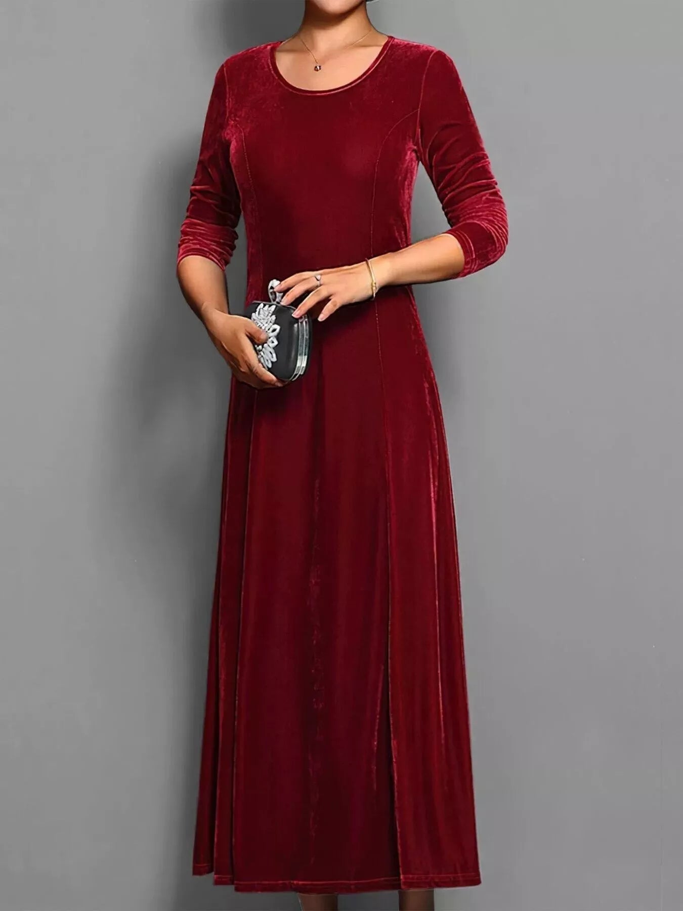 Velvet Long Sleeve A-Line Dress