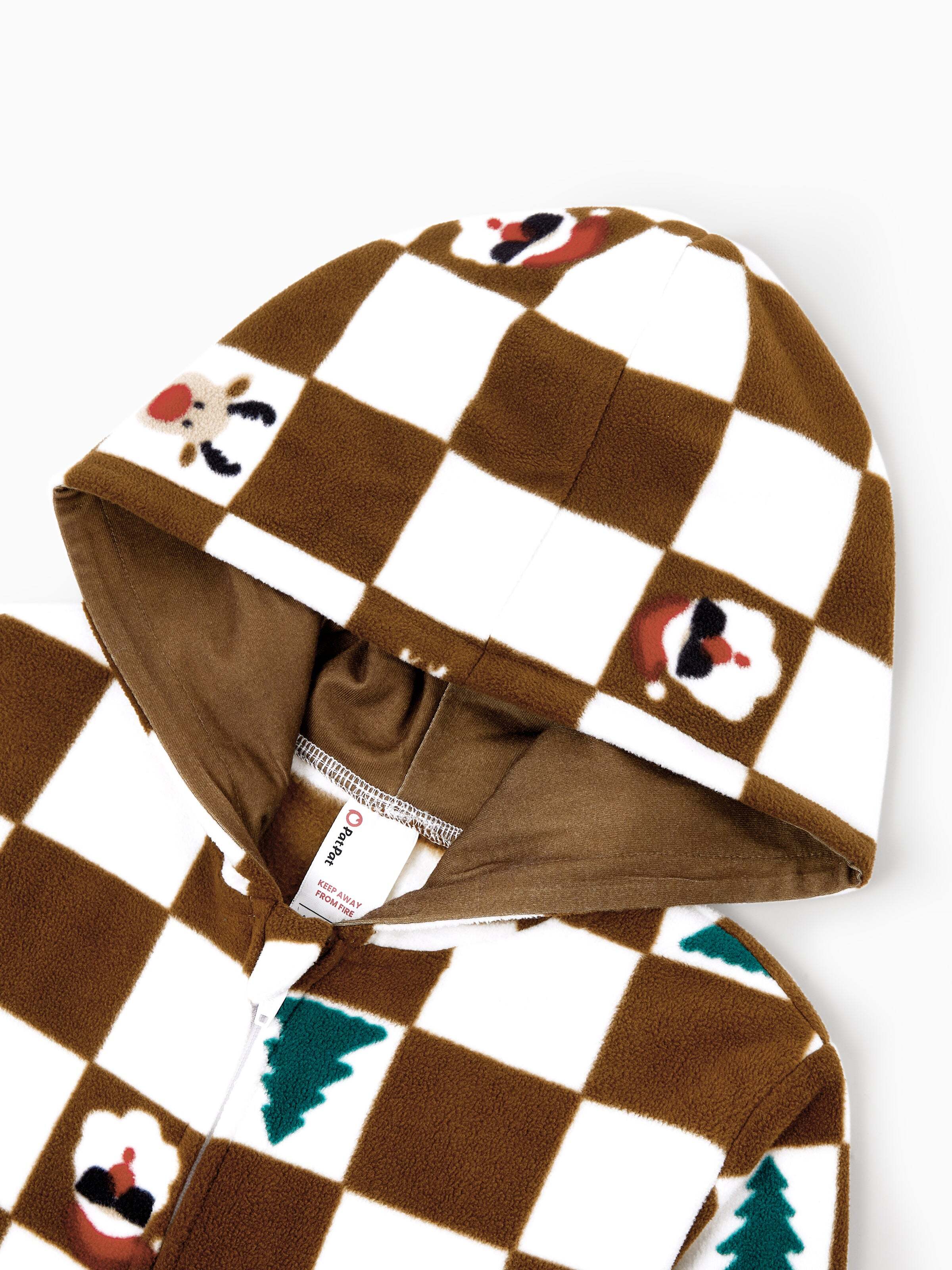 Christmas Onesies Matching Family Fleece Hoodie Pajamas Set Gingerbread Christmas-theme Plaid Print PJS with Christmas Socks Color block