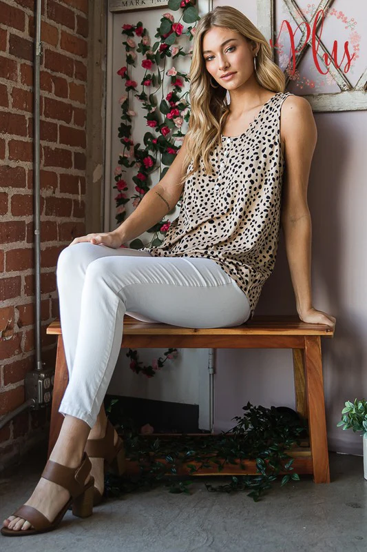 Front Button Animal Print Sleeveless Top