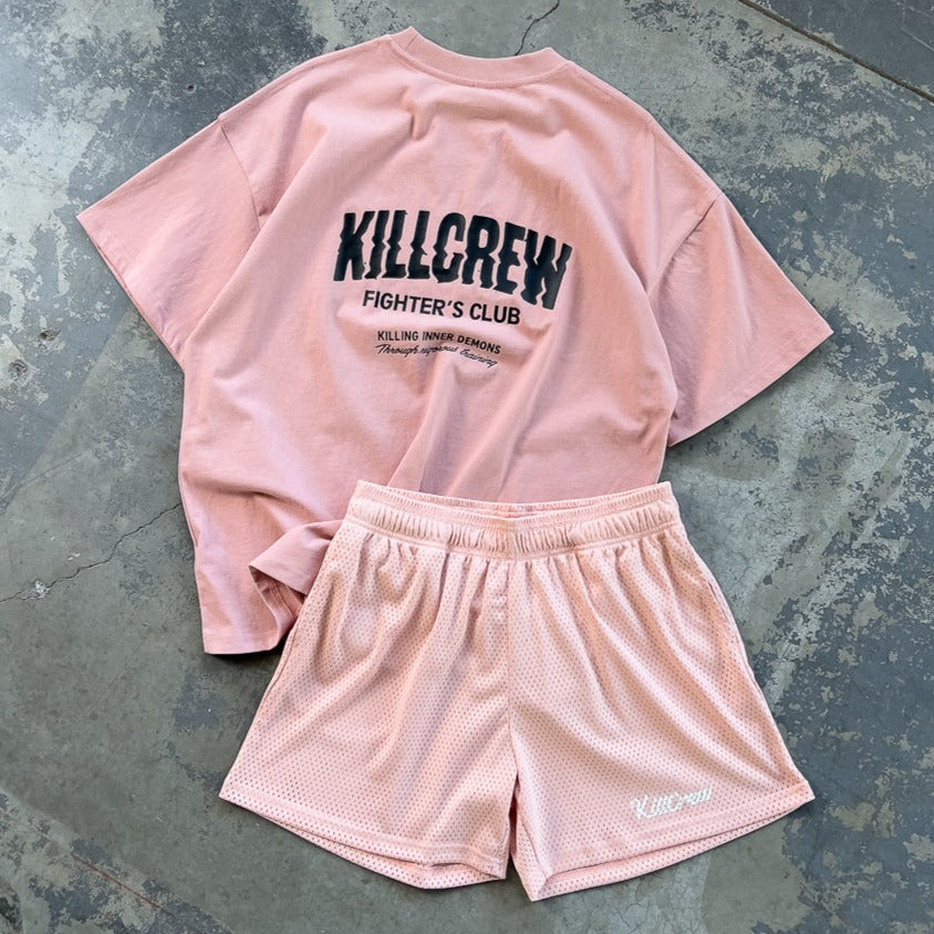 VENTED MESH SHORTS SCRIPT - ROSE / WHITE