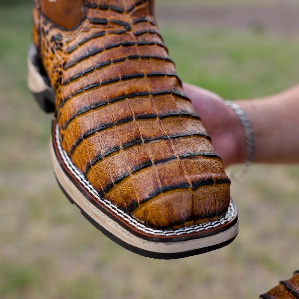 Honey Caiman Belly Leather Boots With 3D Lightweight Sole - Composite Toe
