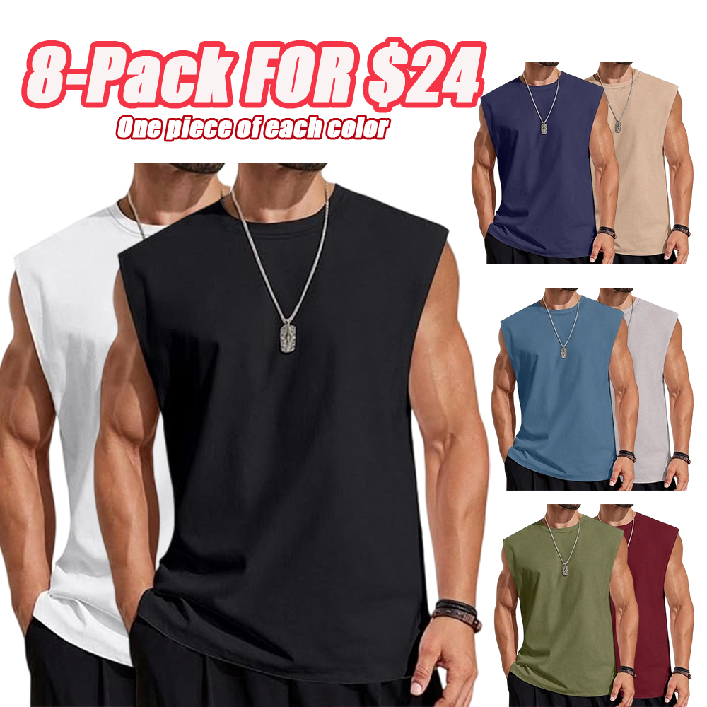 Men's Solid Color Round Neck Tank Top, Loose Casual Comfy Classic Crew Neck Sleeveless Top for Summer
