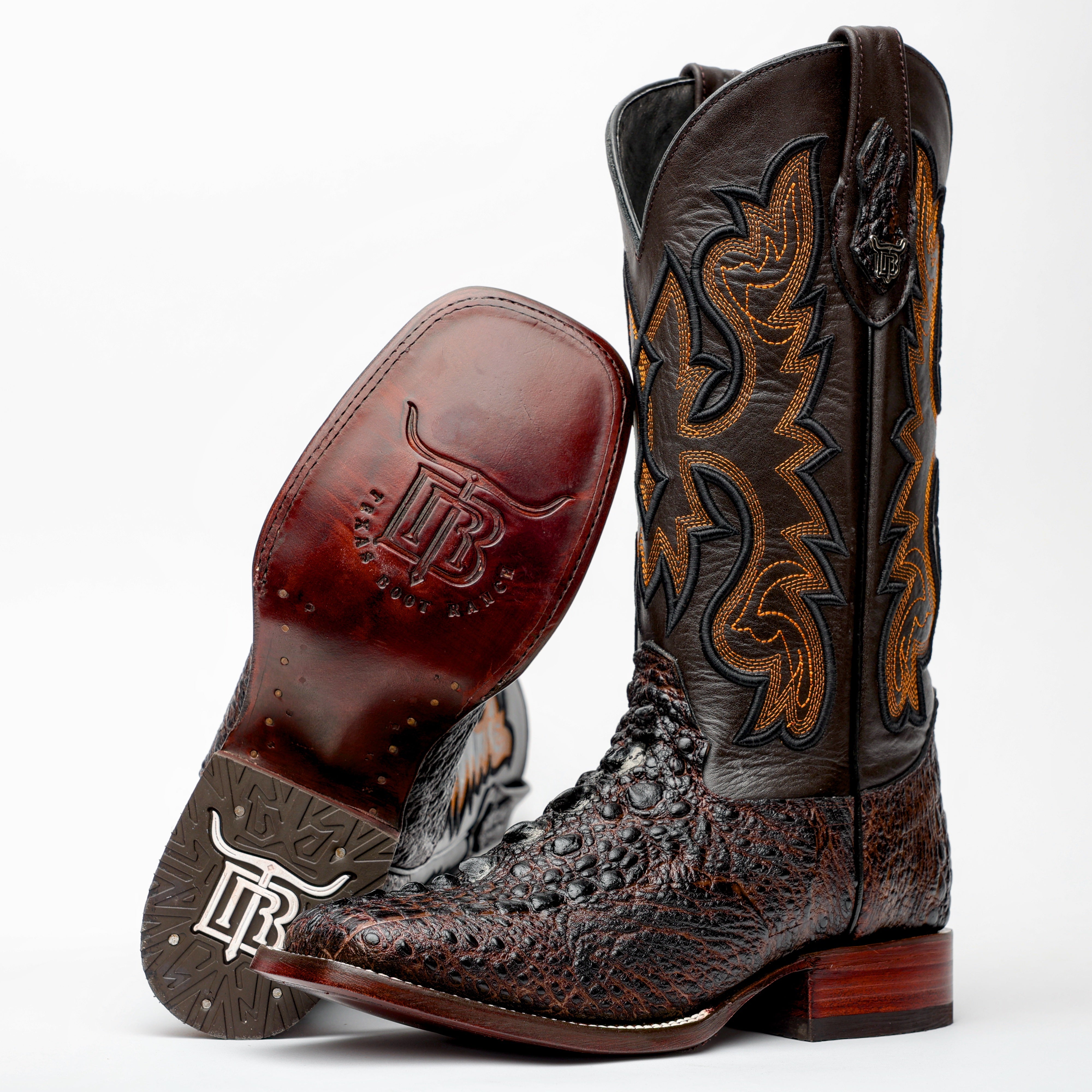 Chocolate Brown Snapping Turtle Leather Boots - Square Toe