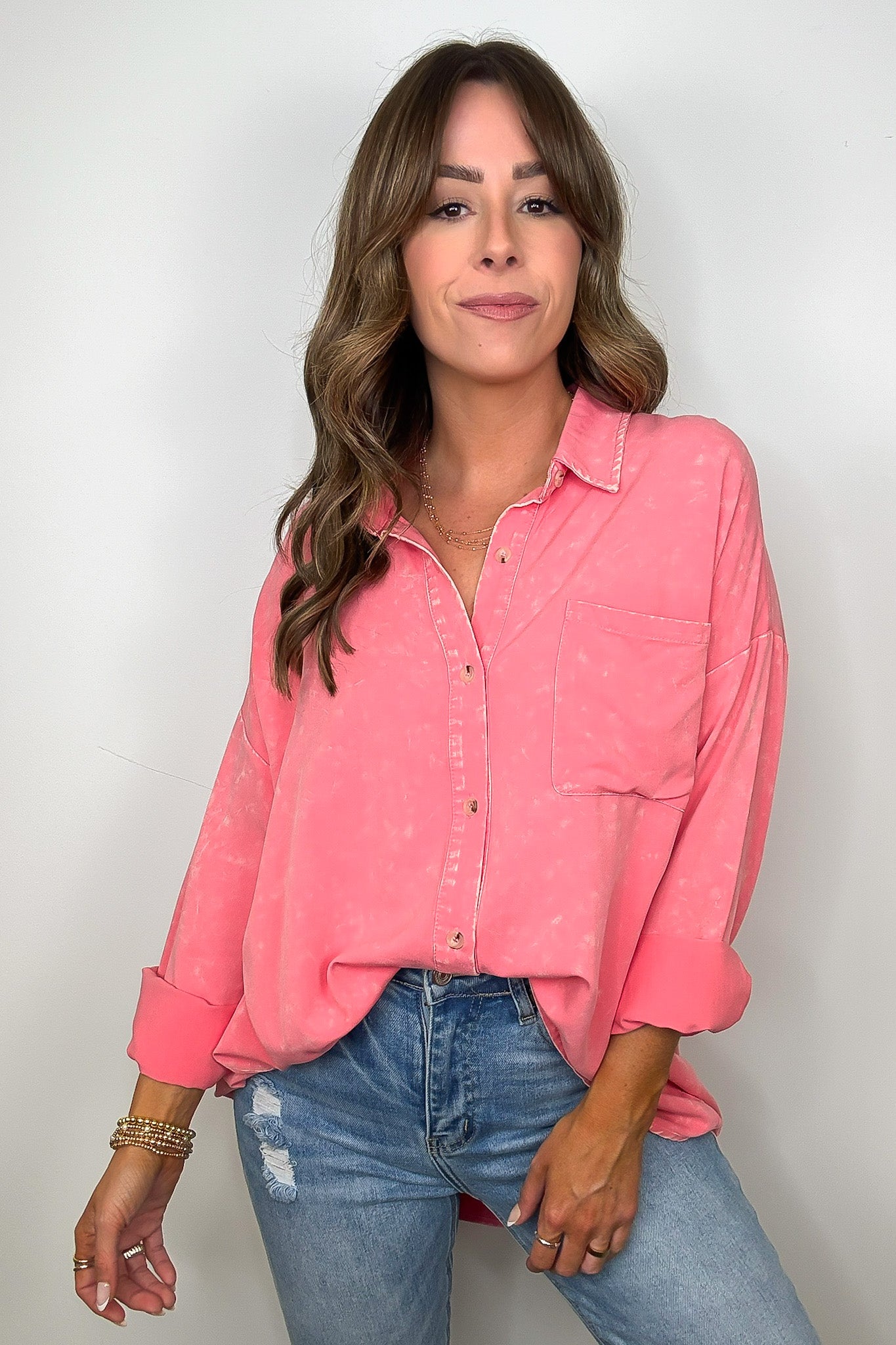 Mineral Wash Button Down Top