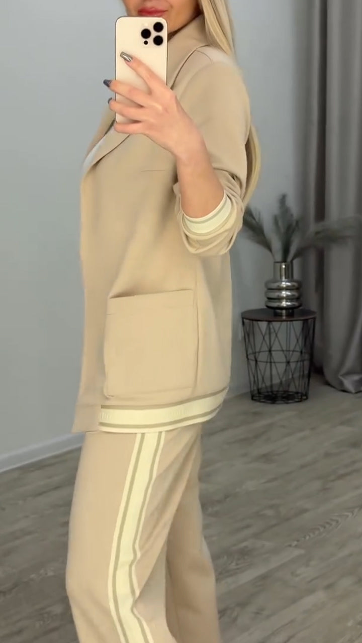 Women's Lapel Striped Casual Suit