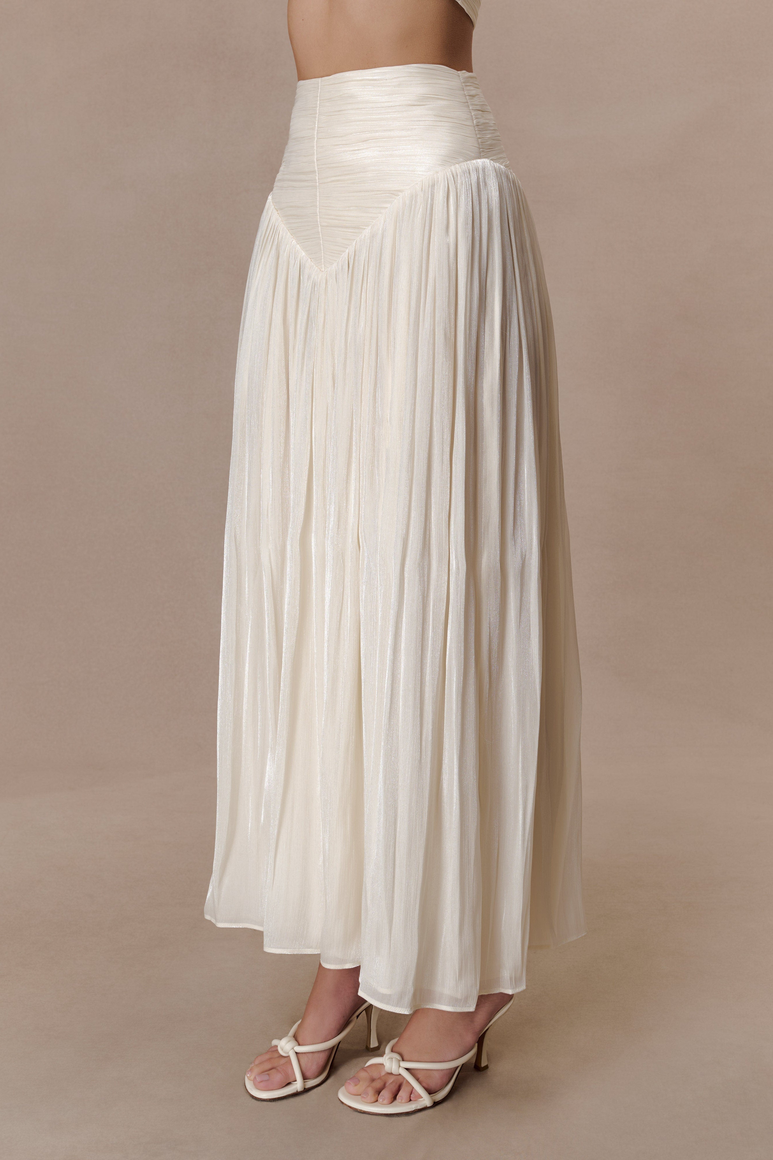 White Gathered Midi Skirt