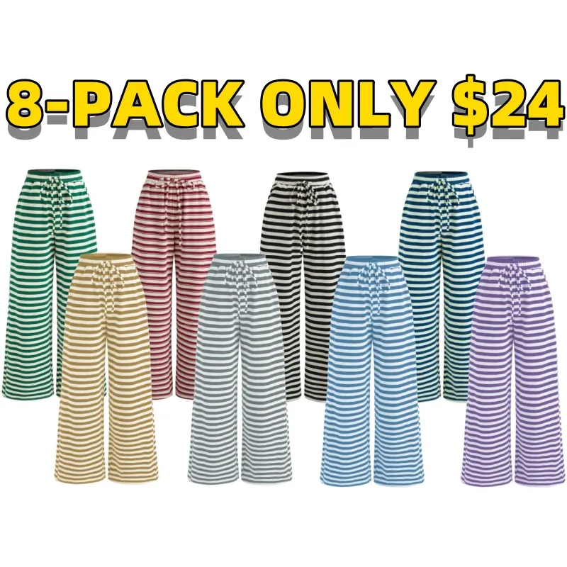 Mid Rise Striped Knotted Wide Leg Trousers (Just $3 Each!)
