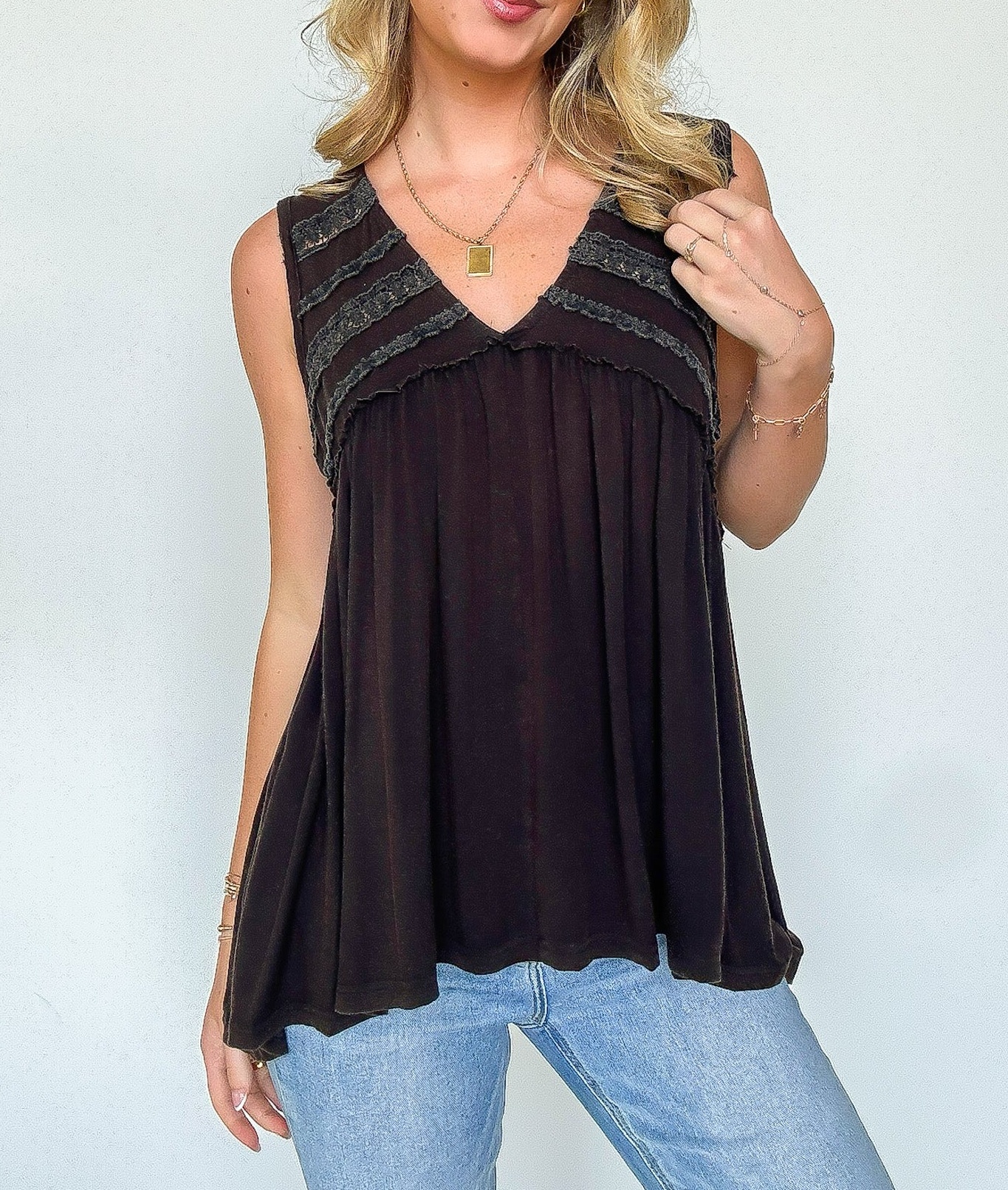 Crochet V-Neck Ruffle Tank Top