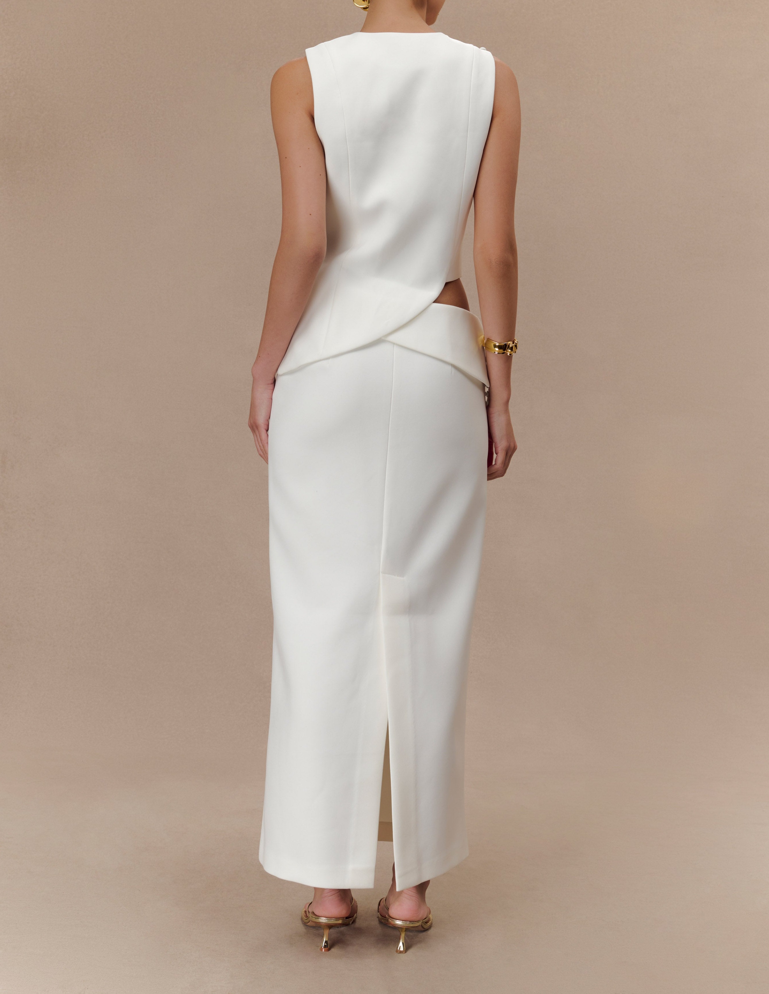 White Suiting Midi Skirt