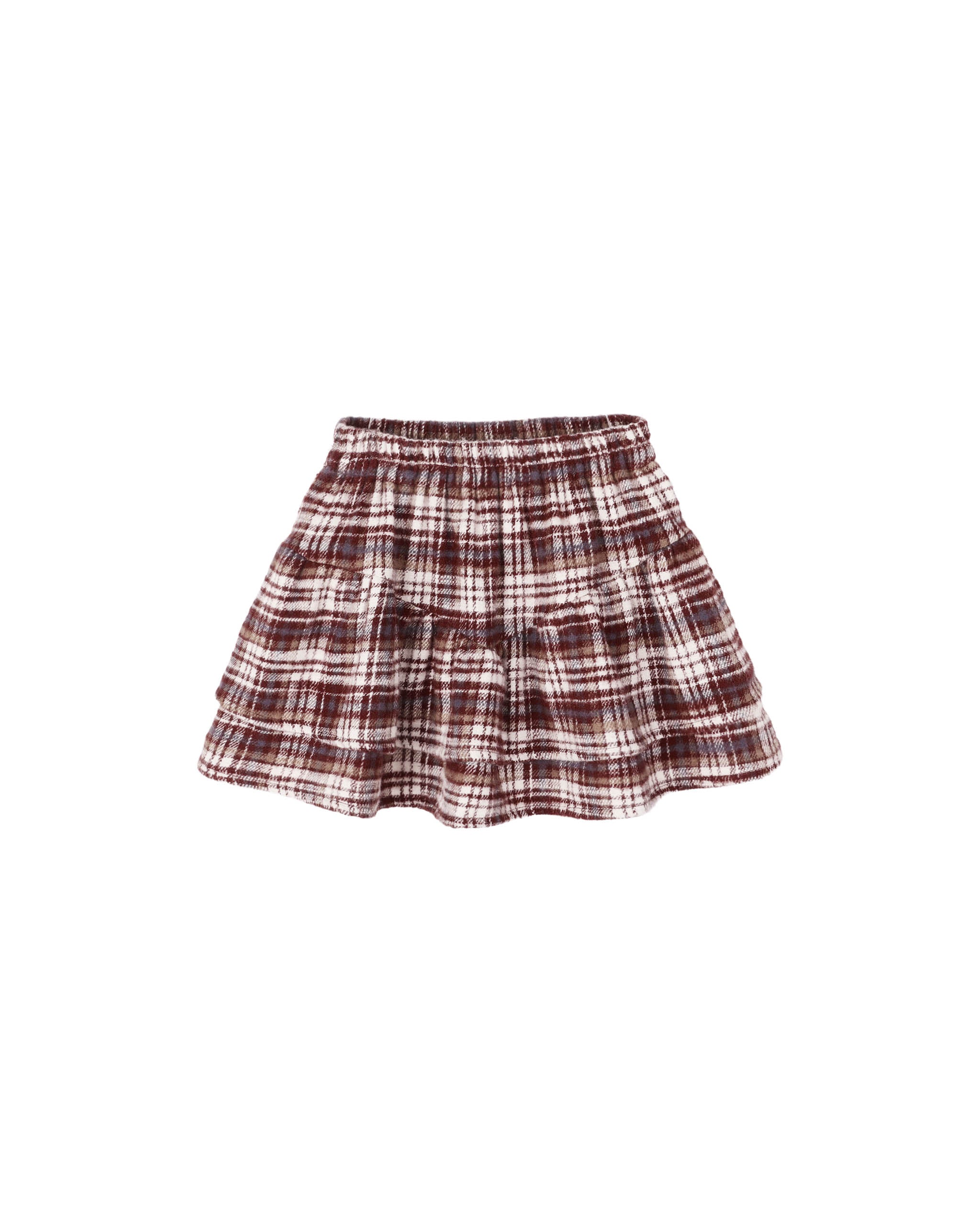 Tiered Mini Skirt || Burgundy Plaid