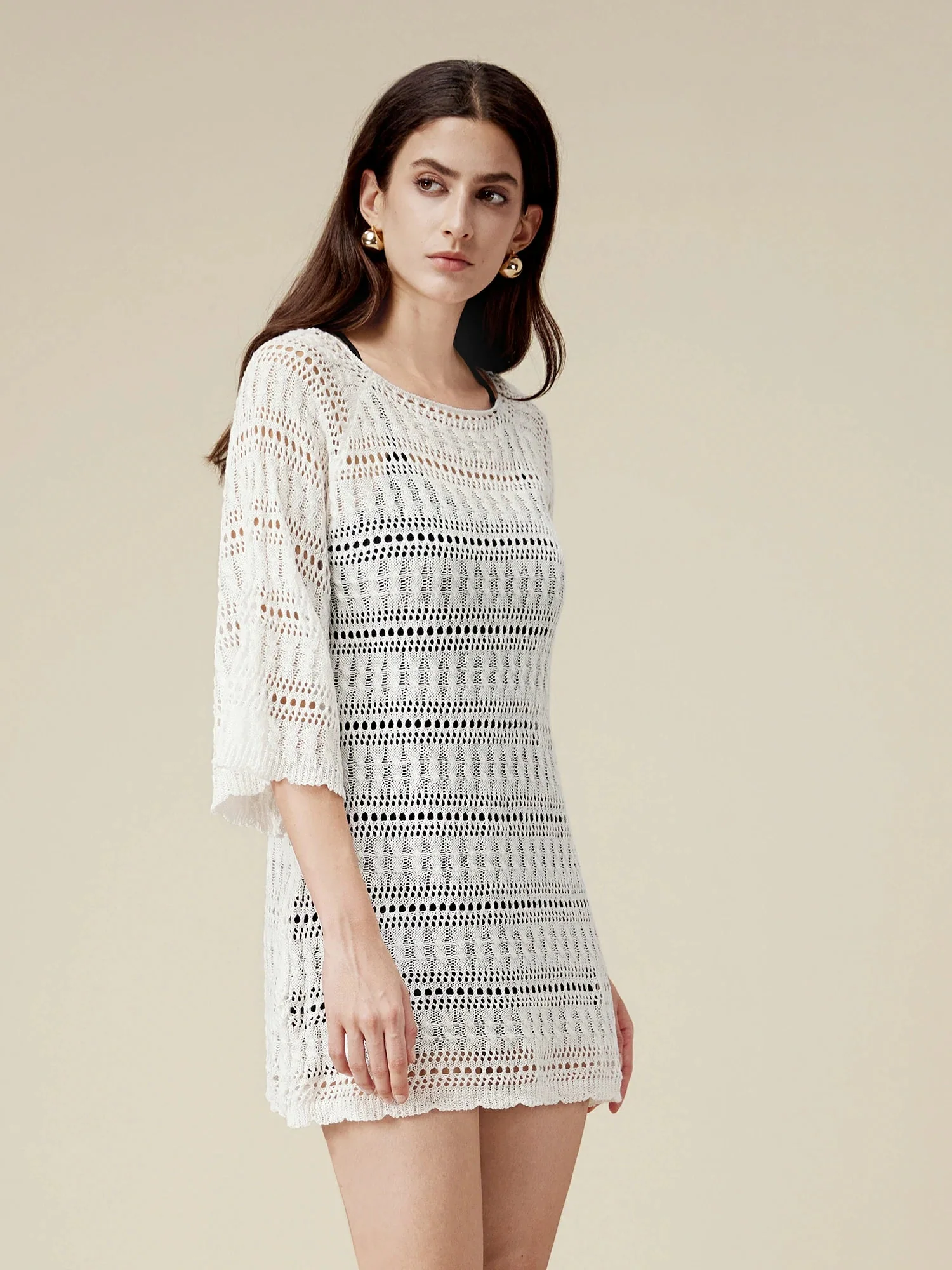 100% Lyocell Tencel Boat Neck Crochet Dress