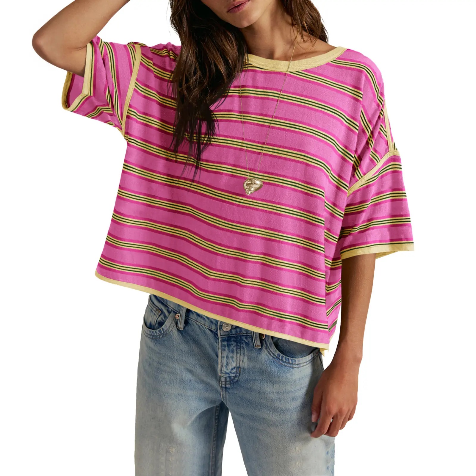 🎨🎨🎨Women's Striped Oversized Crewneck T-Shirt
