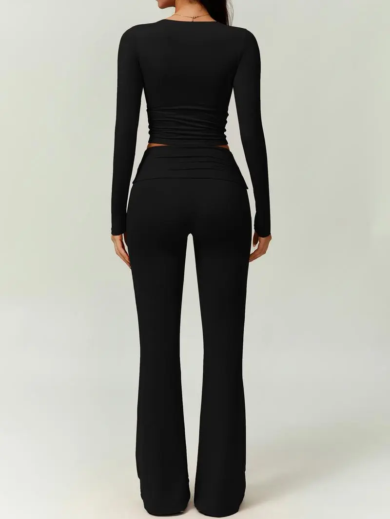 Women's High Elastic Soft V-Collar Flared Pants Set