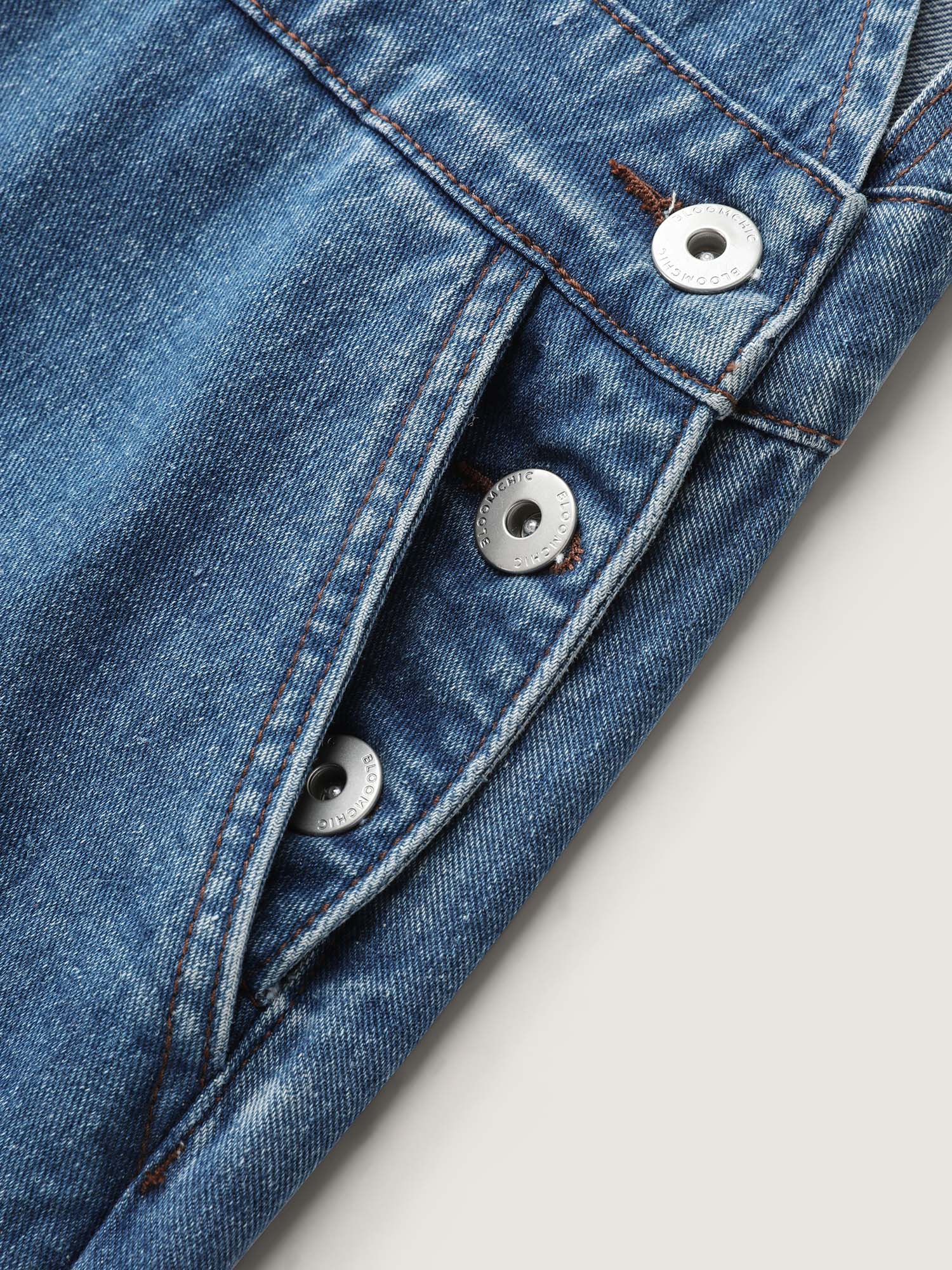 Cotton Adjustable Back Slit Overall Midi Denim Dress