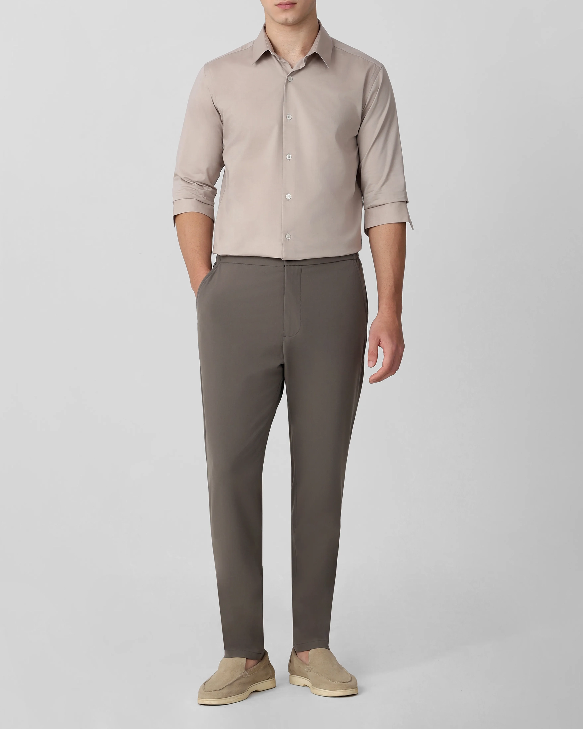 Leisure Soft And Comfortable Slim-Fit Dark Light Grey Shirt