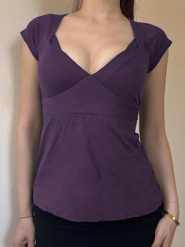 Women's Plain Tee, Basic Casual Minimalist Short Sleeve Slim Fit T-shirt