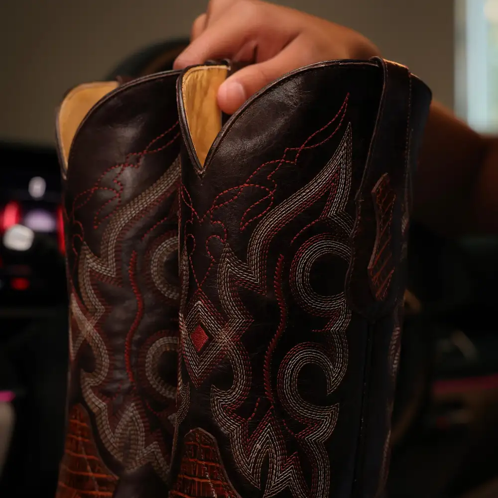 Cognac Lizard Leather Boots — Square Toe