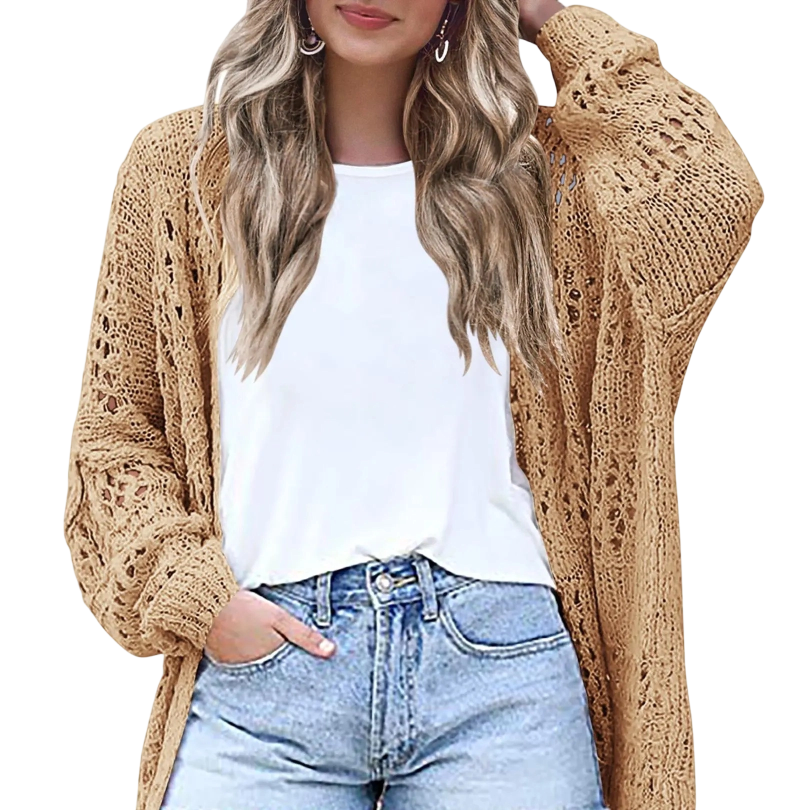Women's Lightweight Crochet Batwing Cardigan