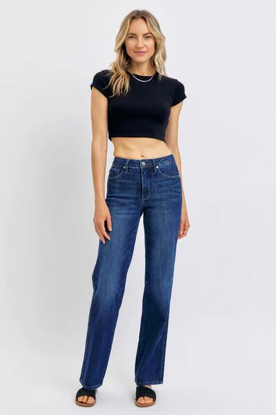 Blue Full Size Tummy Control Straight Jeans Plus Size