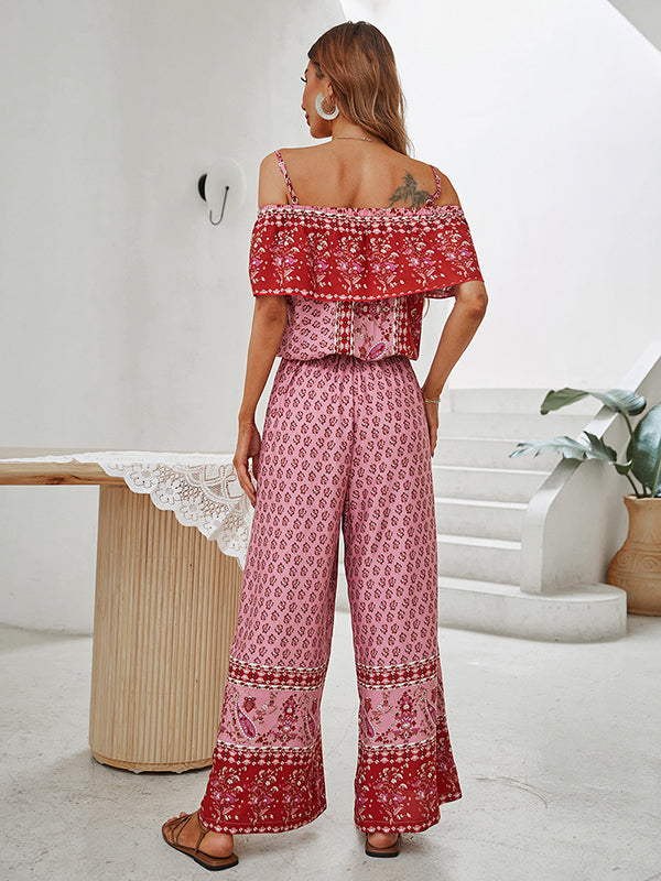 Women Wide Leg Floral Printed Bohemia Jumpsuit