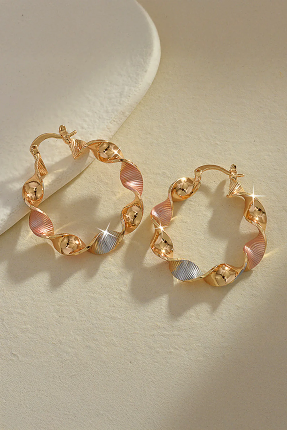 Gold Twisted Plated Alloy Hoop Earrings