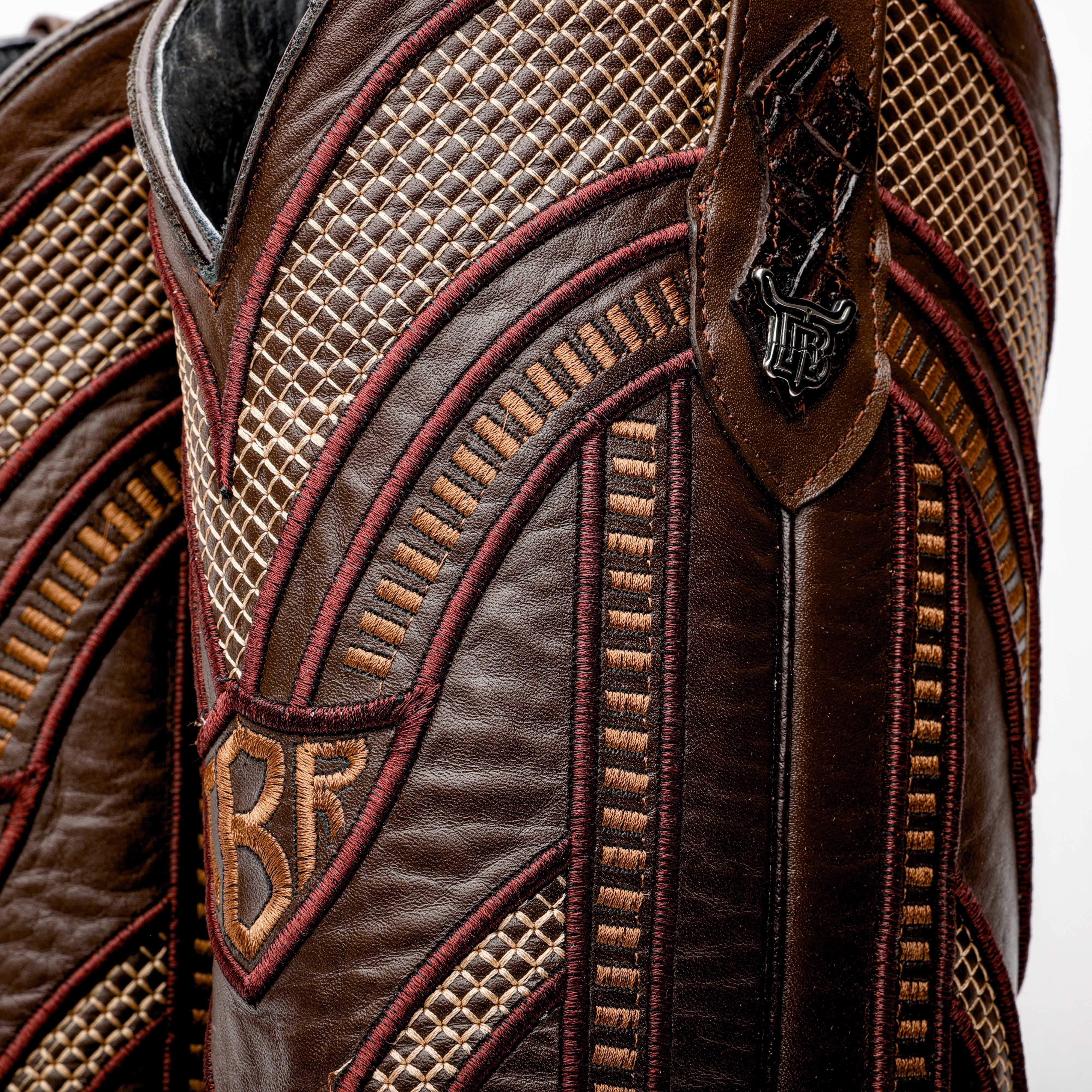 Brown Caiman Hornback Leather Boots - Square Toe