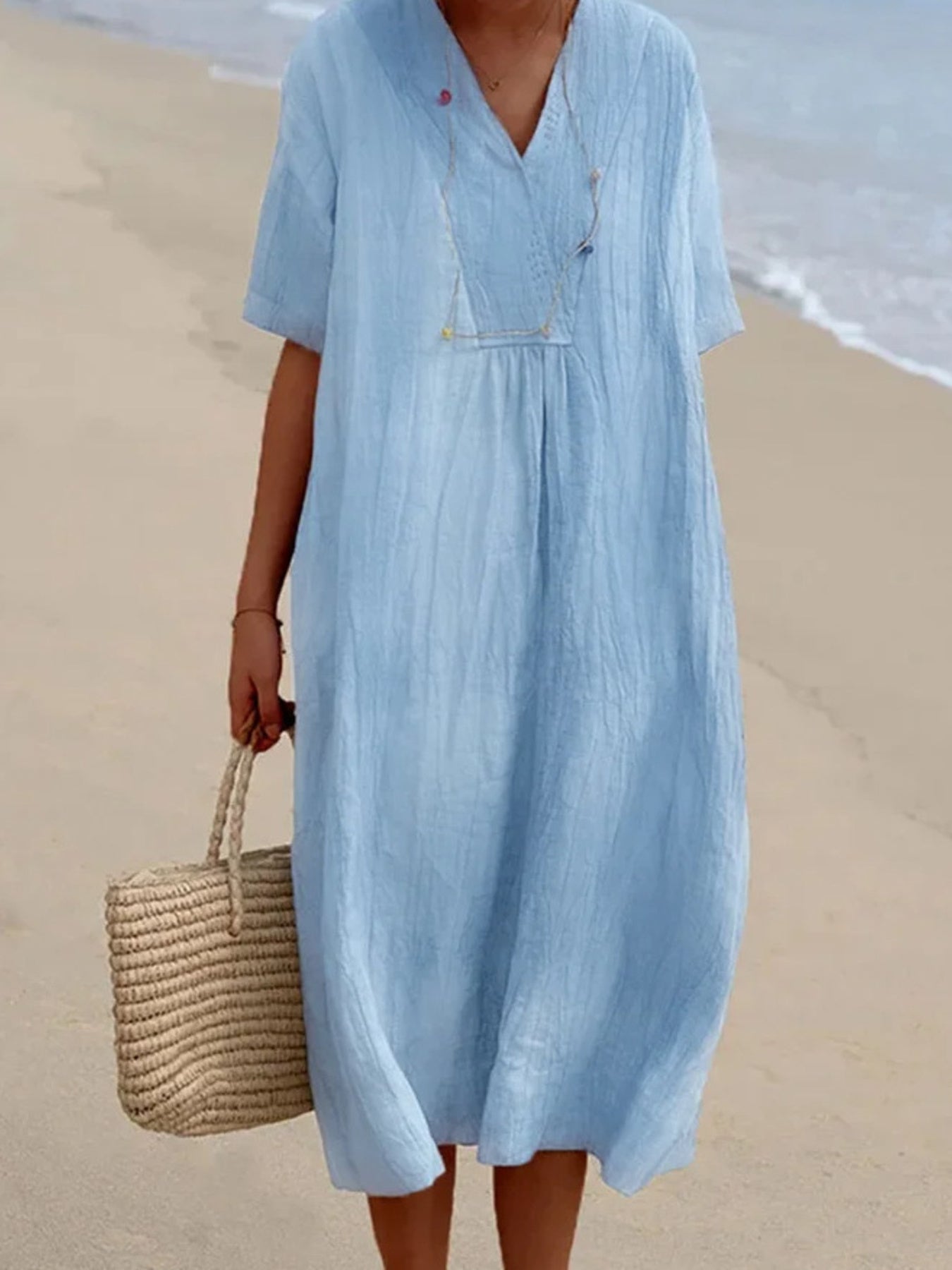 Casual Loose Short Sleeve Midi Dress