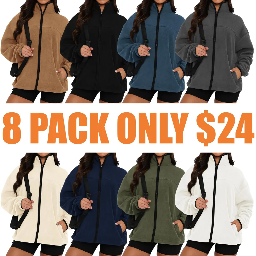 Women's Zip Up Baggy Basic Fleece Jacket