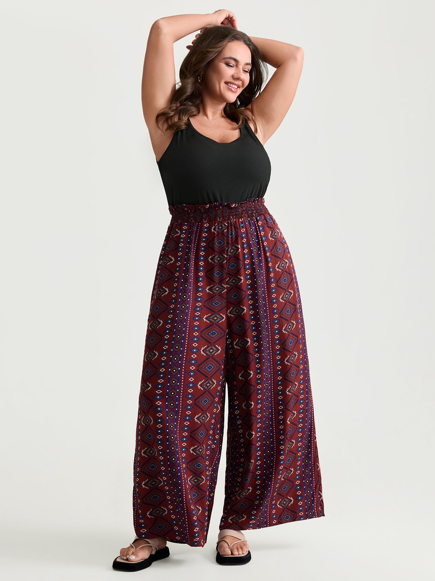 Supersoft Shirred Boho Contrast Print Jumpsuit