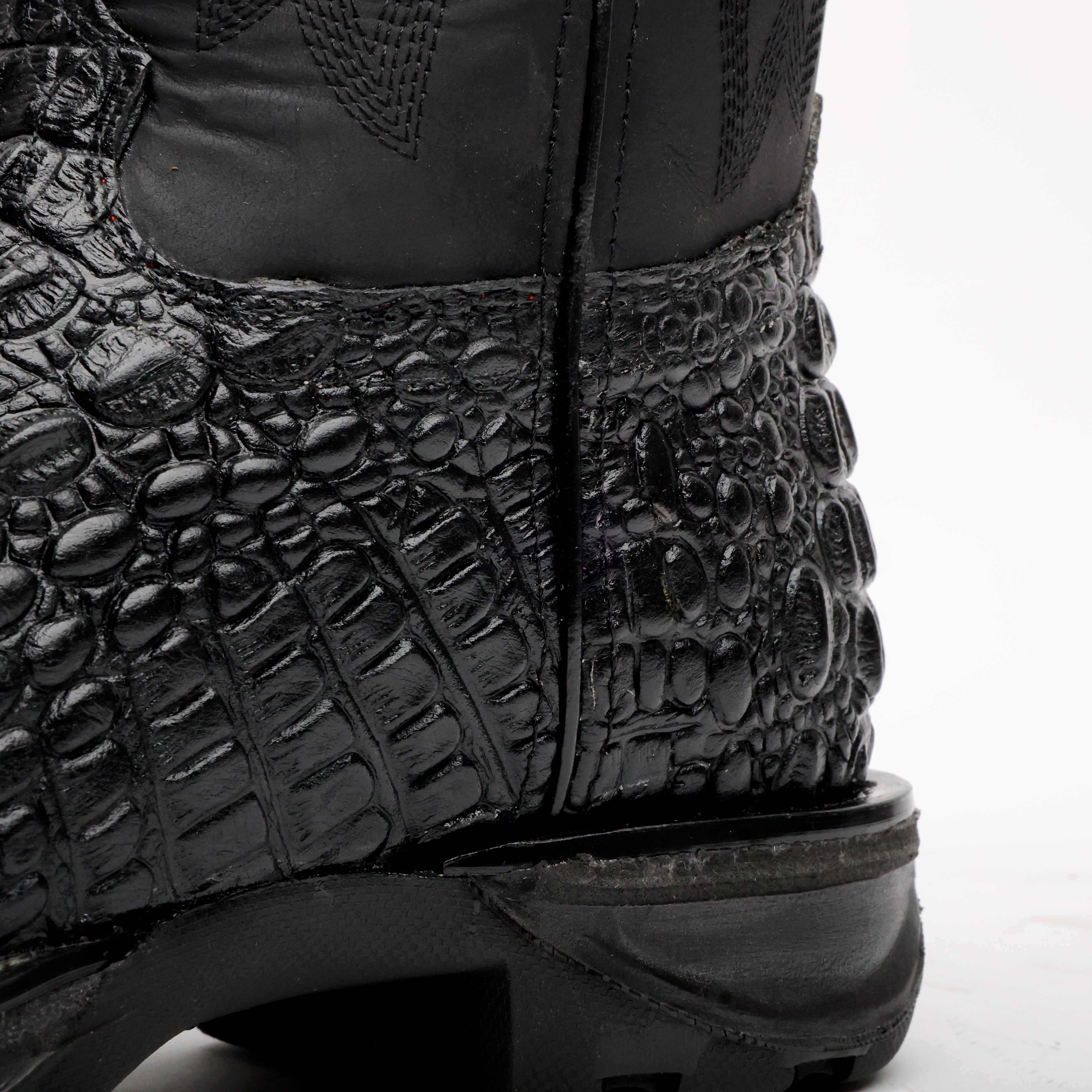 Black Caiman Hornback Leather Boots With 3D Lightweight Sole - Composite Toe