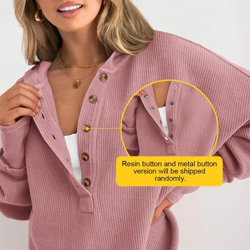 Womens Oversized Button Up V Neck Sweatshirt