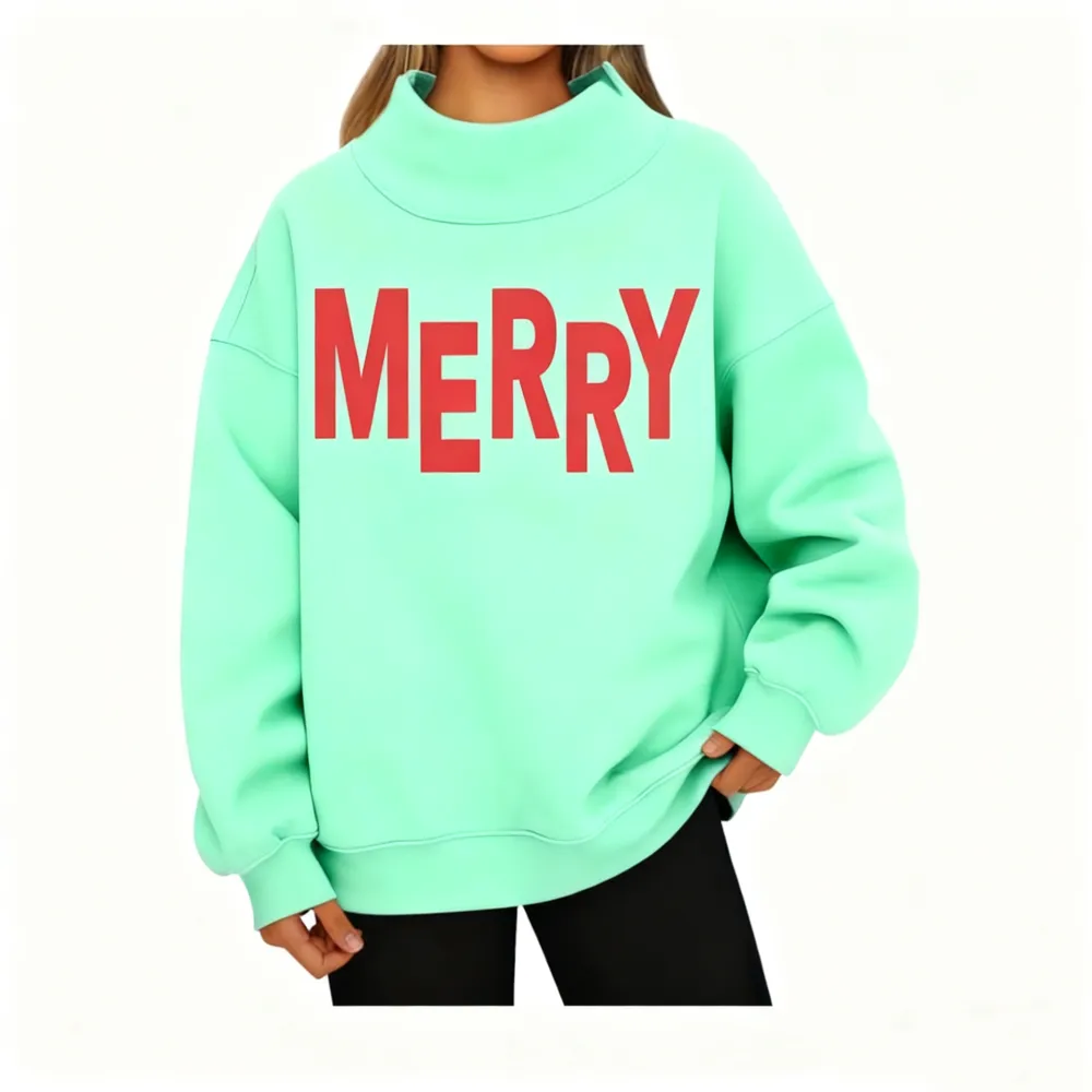 Merry Christmas Puff Print Design Sweatshirt