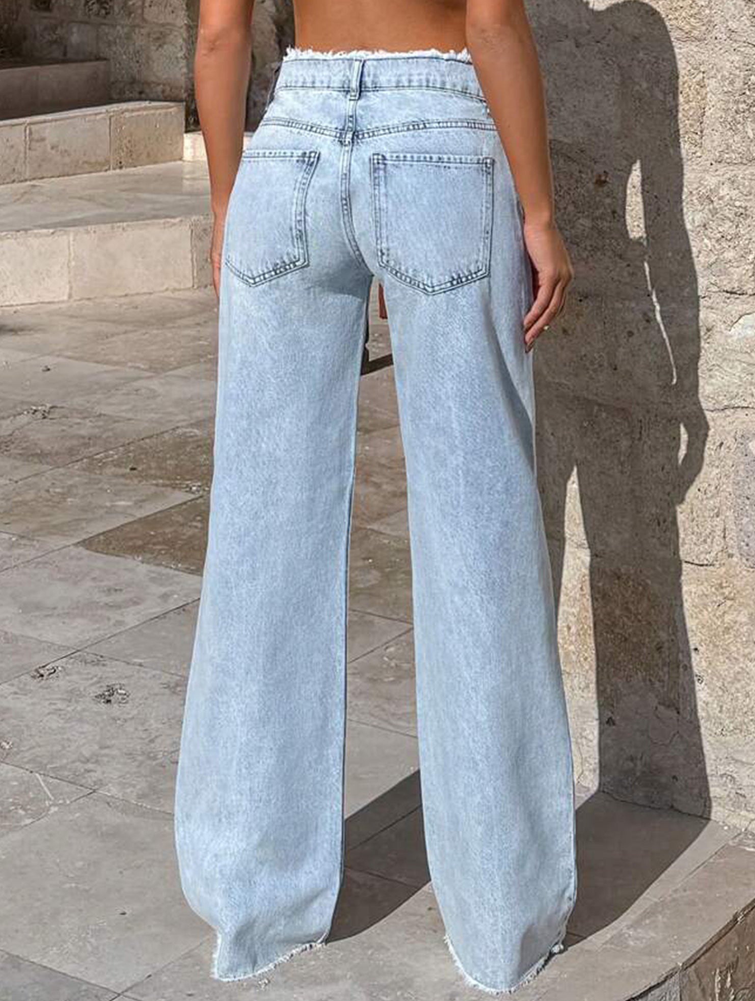 Casual high-waisted loose-fitting wide-leg pants