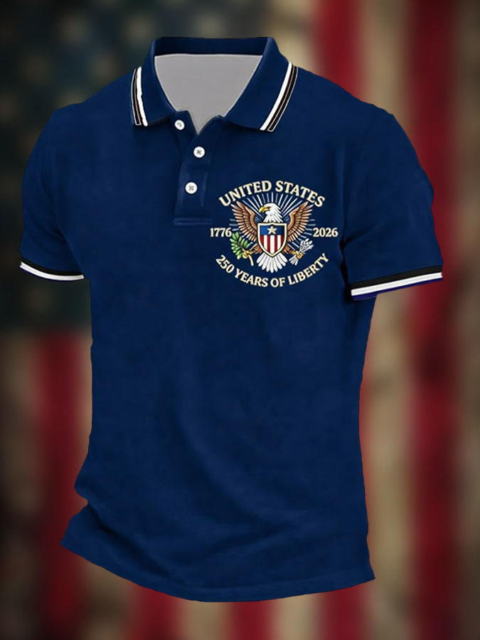 Men'S Retro Patriotic Independence Day 250Th Anniversary Polo Shirt