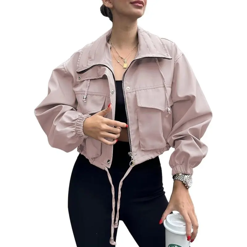 Women's Solid Zip Up Crop Jacket