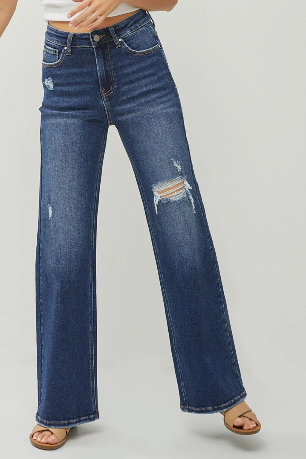 Full Size High Rise Distressed Wide Leg Jeans