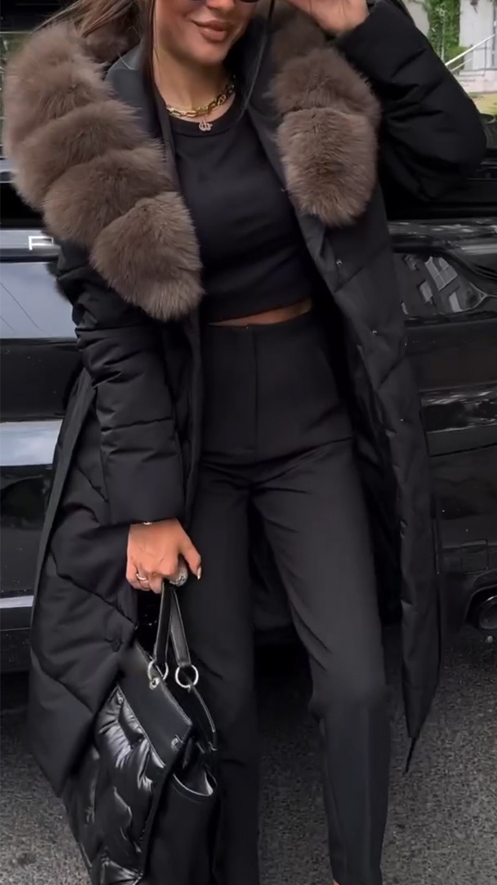 Women Lapel Plush Casual Long Cotton Jacket