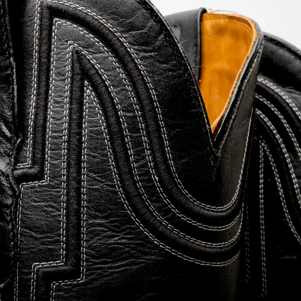 “Ace Of Spades” Black Leather Boots - Square Toe