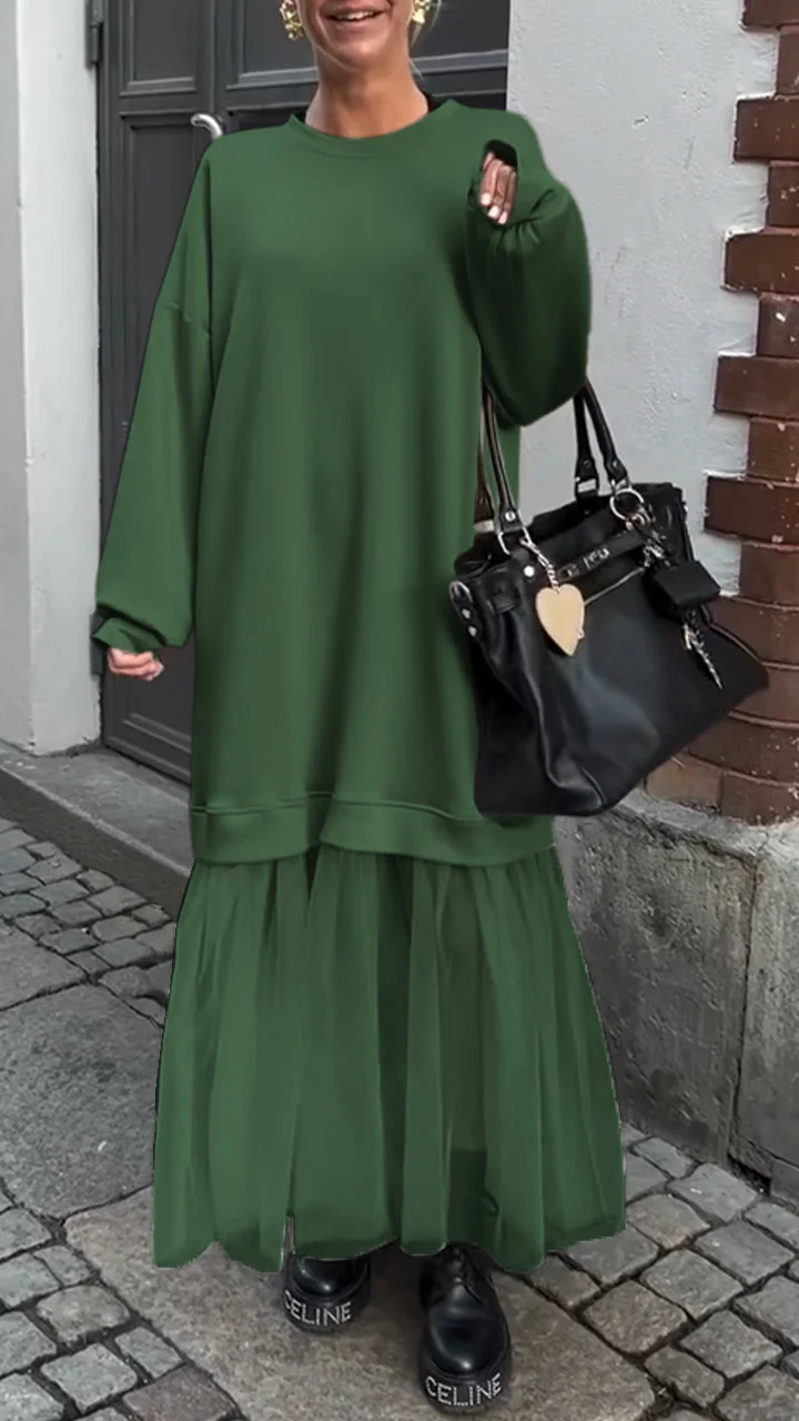 Women's Round Neck Lace Stitching Casual Dress