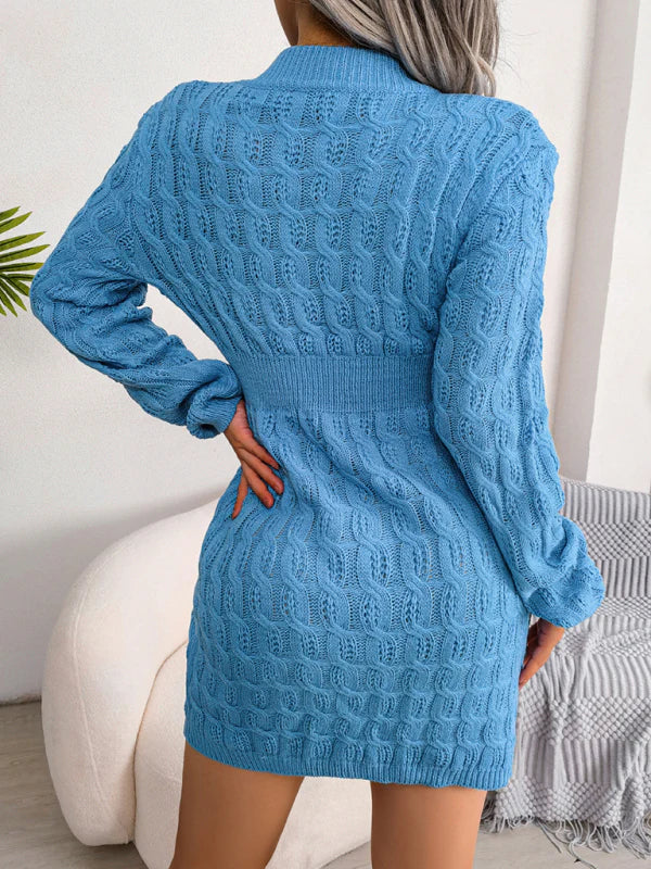 ✨ Cozy Chic Knit Sweater Dress Long Sleeve Waist Hugging Mini – Fall Winter Must-Have ✨