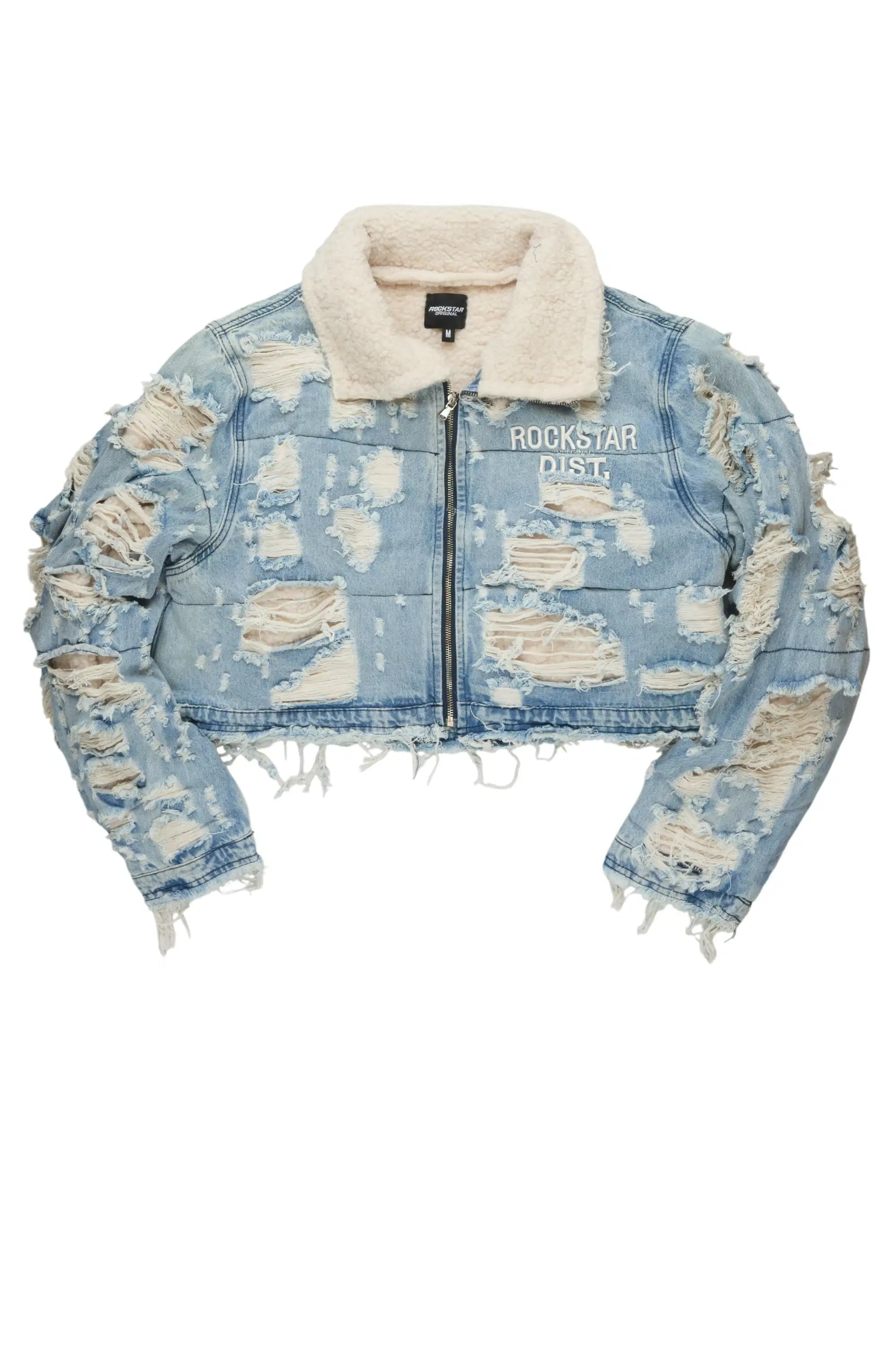 Fara Blue Denim Sherpa Puffer Jacket