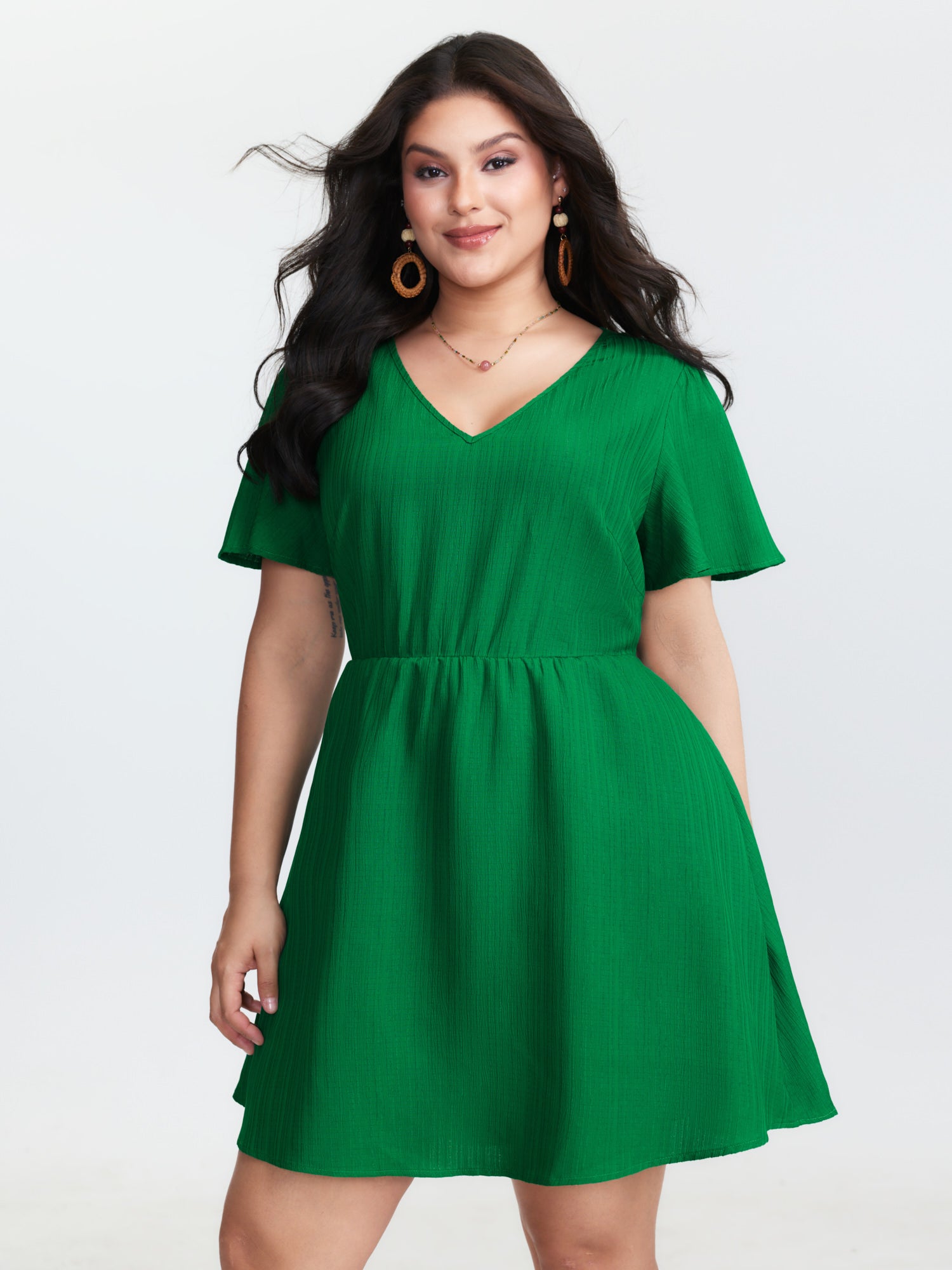 V-Neck Plain Built-in Bottoms Mini Dress