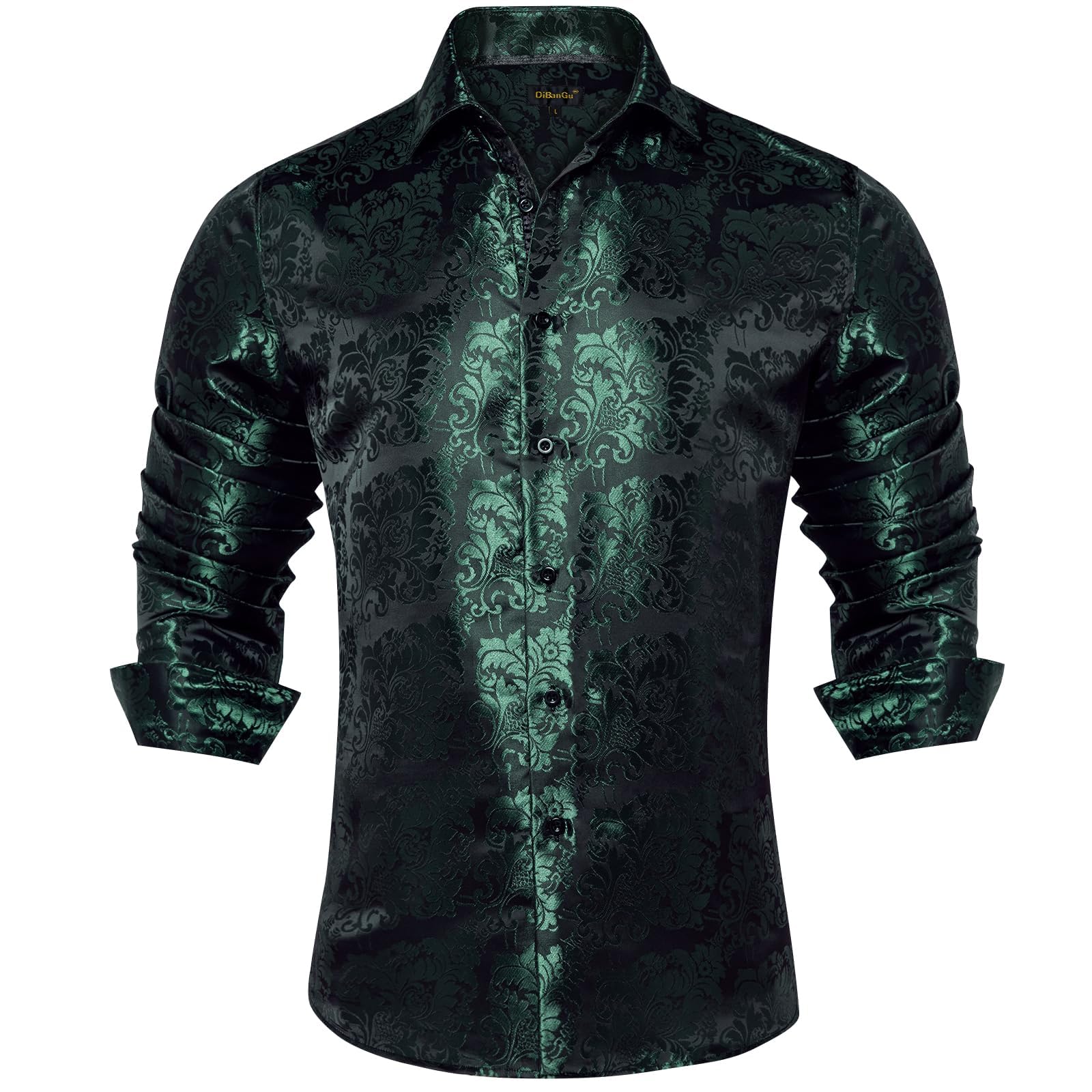 Men's Paisley Dress Shirt Long Sleeve Wrinkle Free Button Down Cowboy Shirts - Black&green&paisley