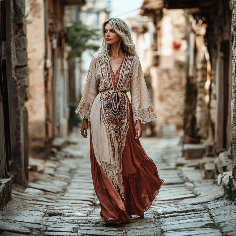 Ethnic Embroidery Vintage Casual Linen Dress f0ae