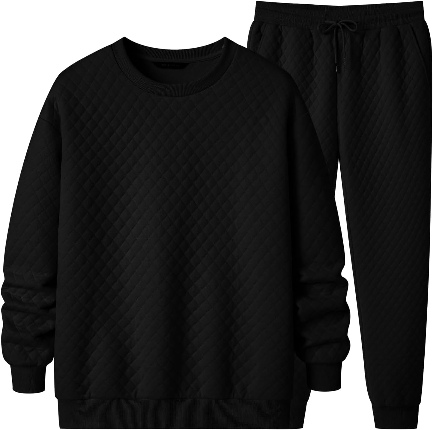 Men's Quilted 2 Piece Casual Outfits Crewneck Sweatshirt Tracksuit & Joggers Sweatpants Sweatsuit Set